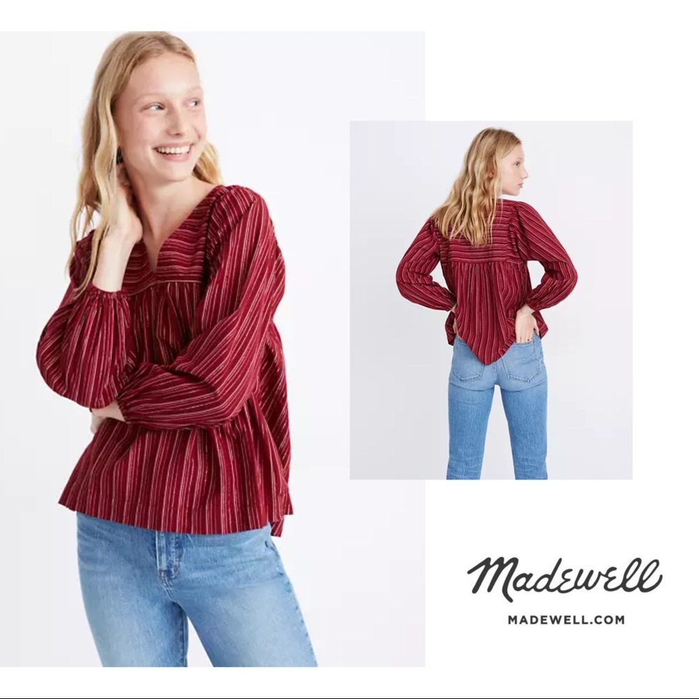 Madewell Swingy Peasant Top in Metallic Stripe
